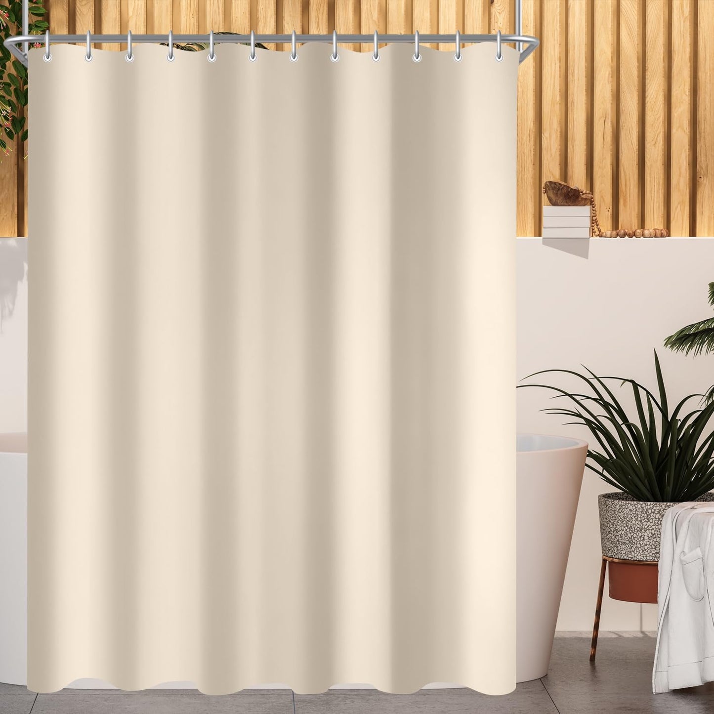 Lerores Shower Curtain 160 x 160 cm(63x63 inch) Beige, Weighted Hem Anti-Mold Textile, Water-Repellent, Washable Polyester Fabric Bath Curtain for