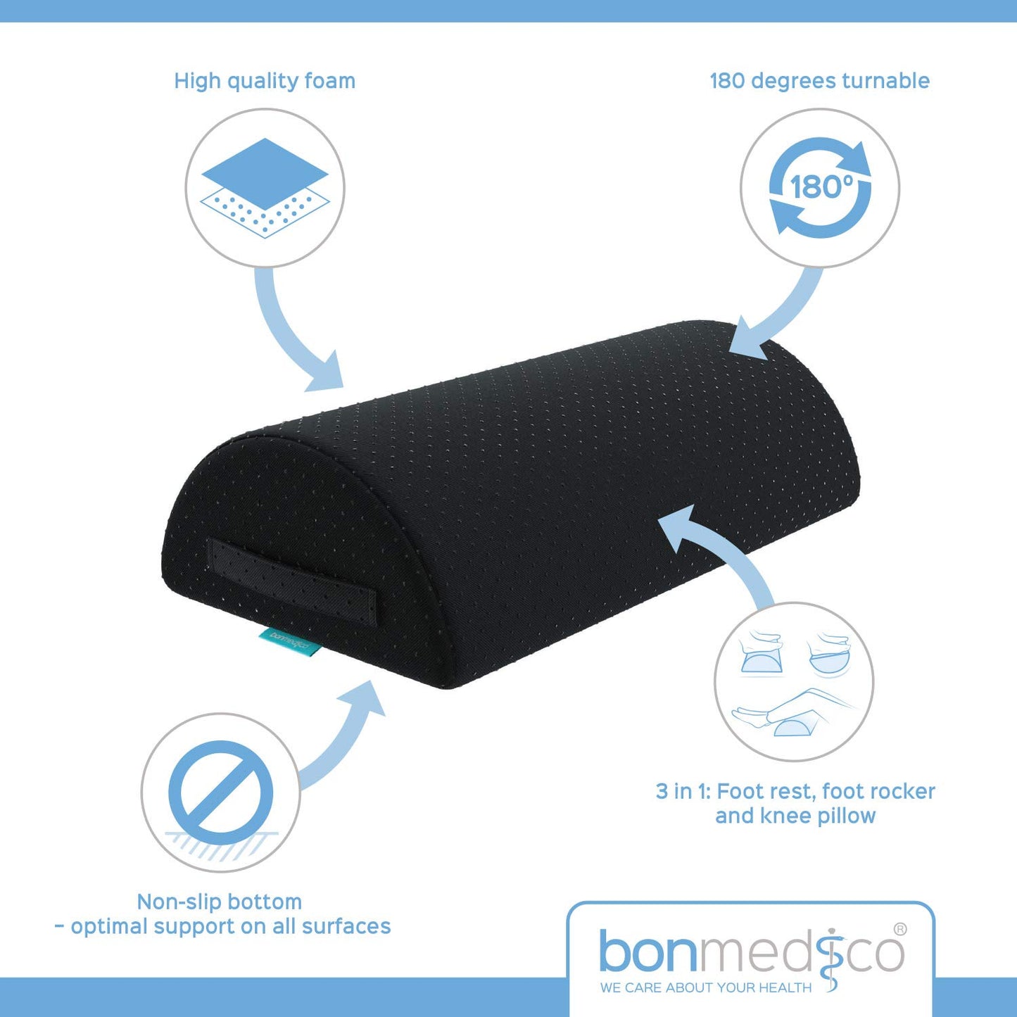bonmedico Footrest Cushion - Ergonomic 3-in-1 Adaptable Foot Rest Under Desk, Black Footstool for Under Desk