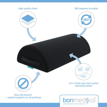 bonmedico Footrest Cushion - Ergonomic 3-in-1 Adaptable Foot Rest Under Desk, Black Footstool for Under Desk
