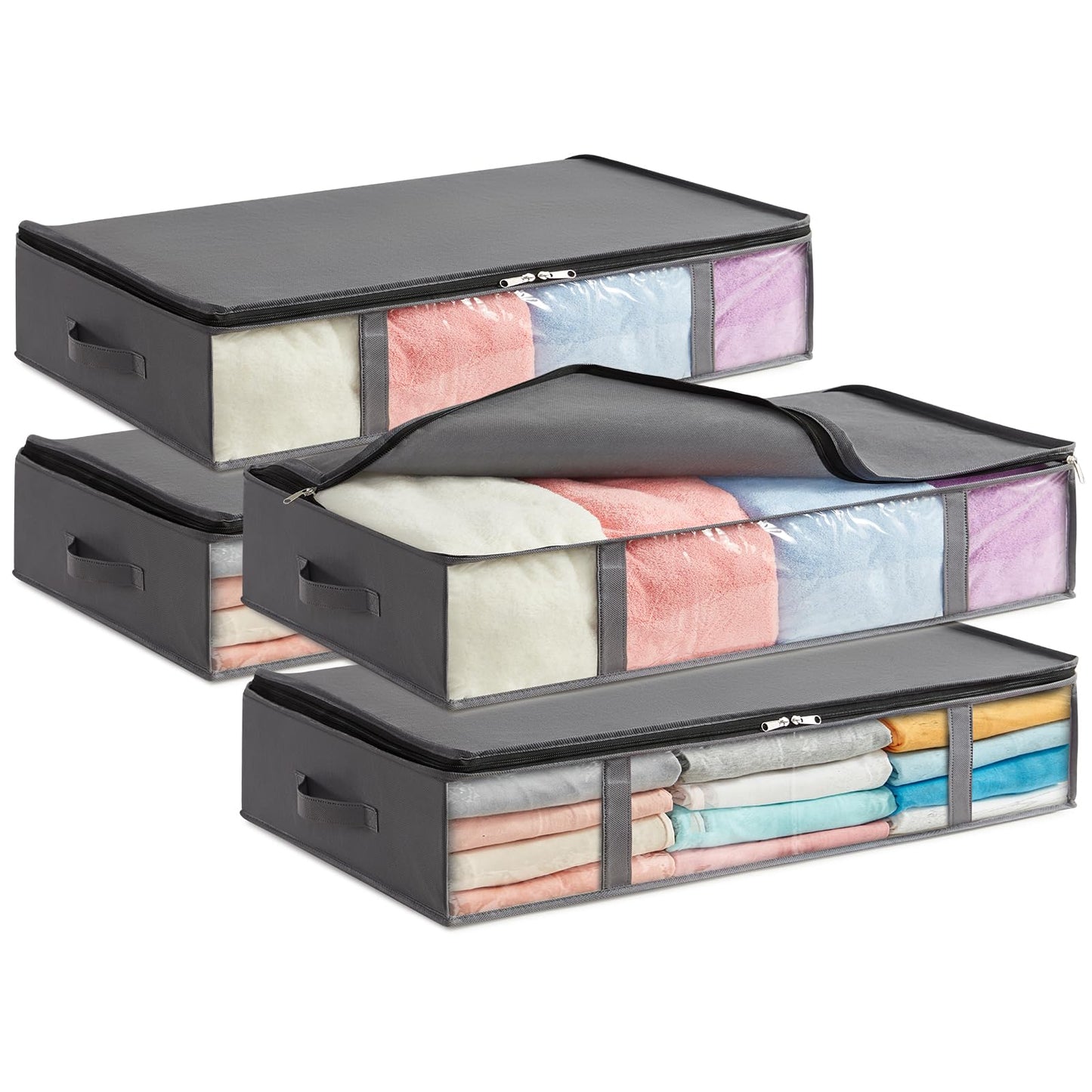 Lifewit 4 Pack Under Bed Storage,65L Clothes Storage Bags with Clear Window