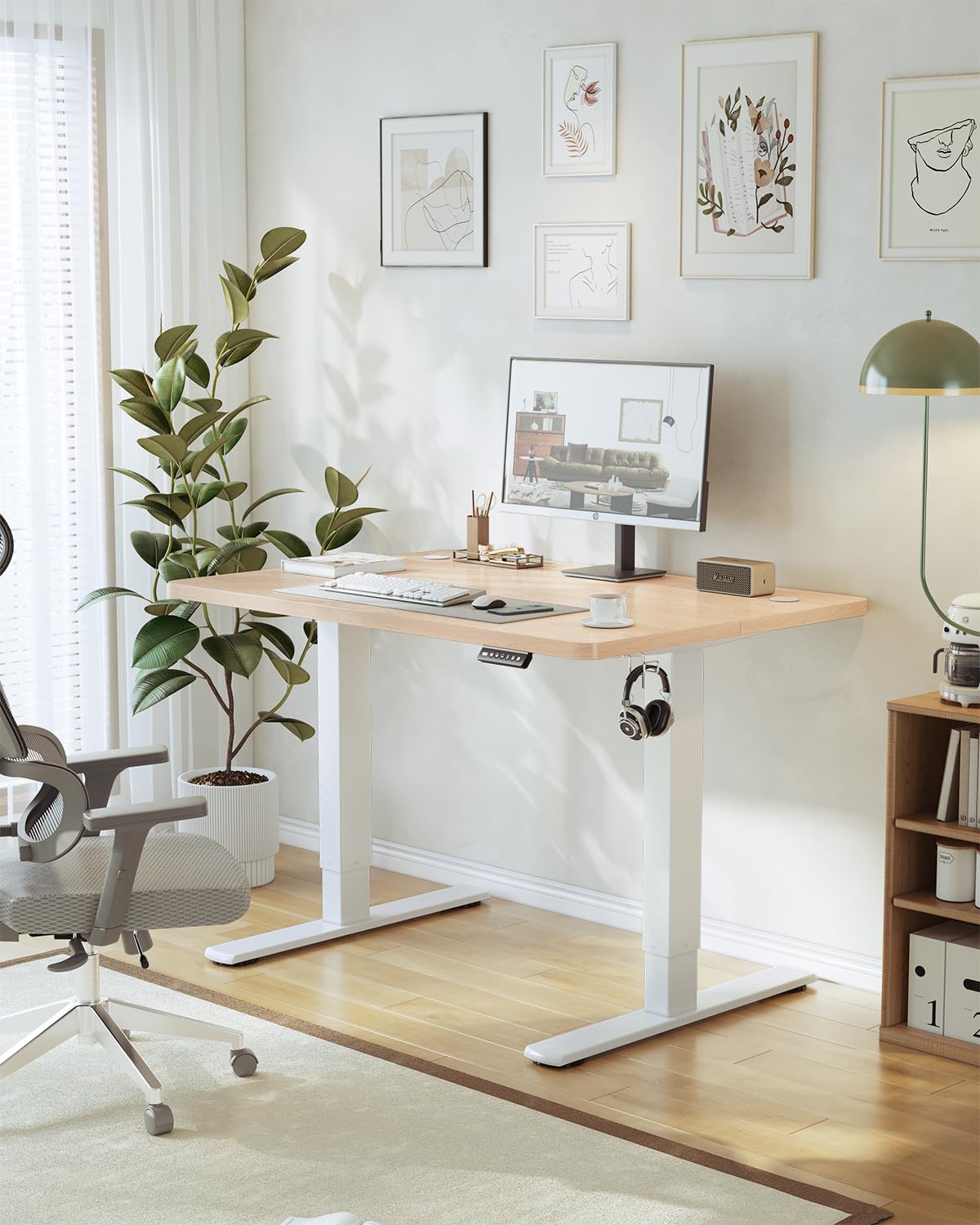 JUMMICO 100x60cm Electric Standing Desk with USB Charging Height Adjustable Desk with Sedentary Reminder Stand Up Desk with Splice Board for Home