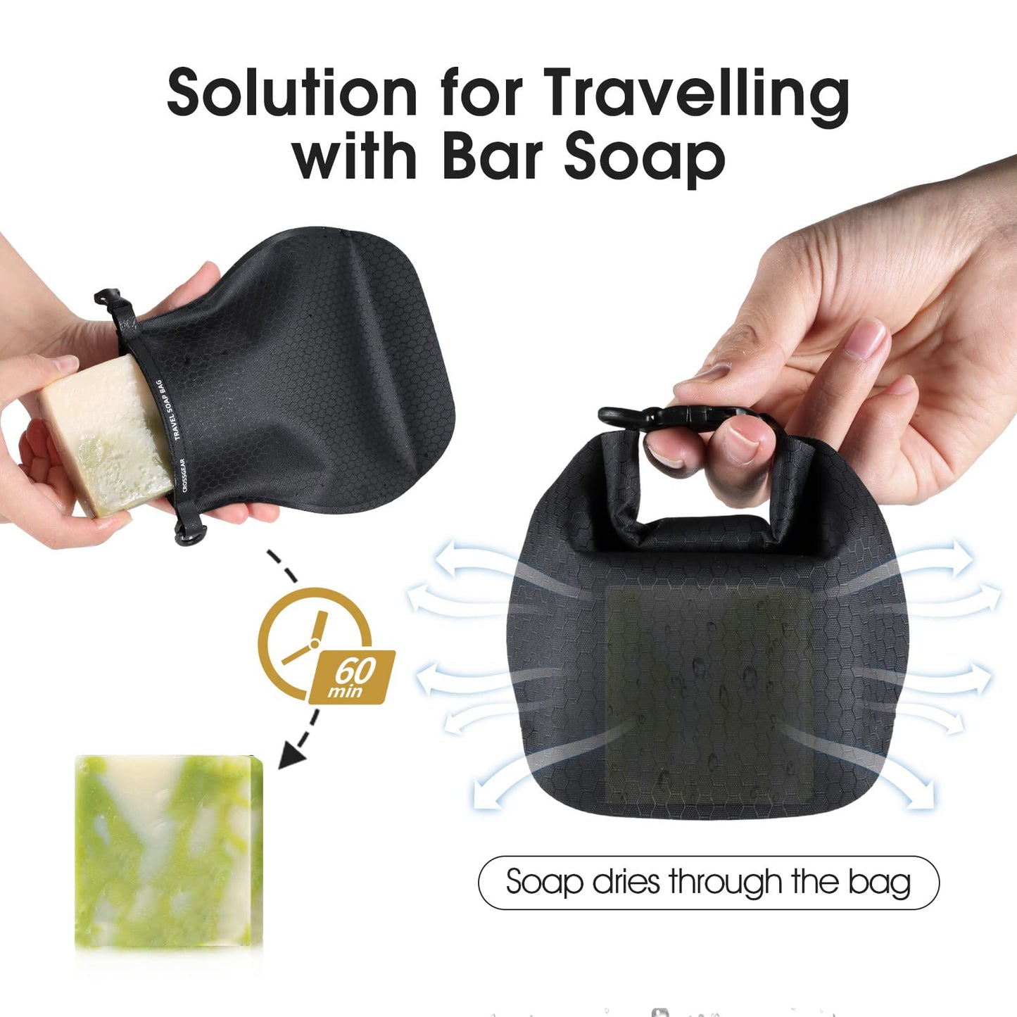 majesort 2 Pack Soap Travel Case Container,Portable Soap Bag Travel Soap,Solutions for Travelling Bathroom Shower Gym with Bar Soap (Black), OZ01