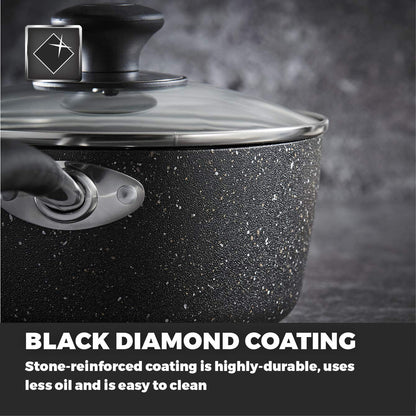 Tower T900110 Precision 5 Piece Non-Stick Forged Aluminium Pan Set with Black Diamond Coating, Soft Grip Handles, Black