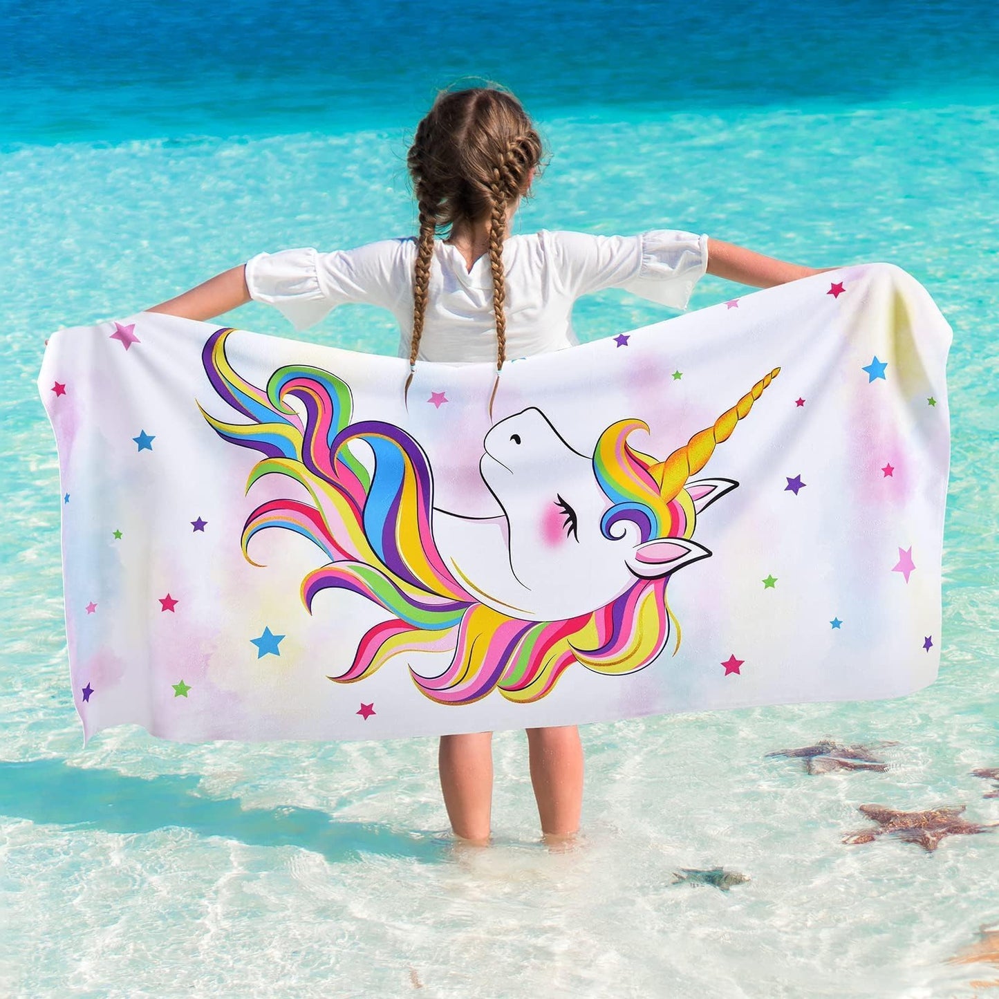 WERNNSAI Unicorn Microfibre Beach Towel for Kids, 76 x 150cm Bath Towel