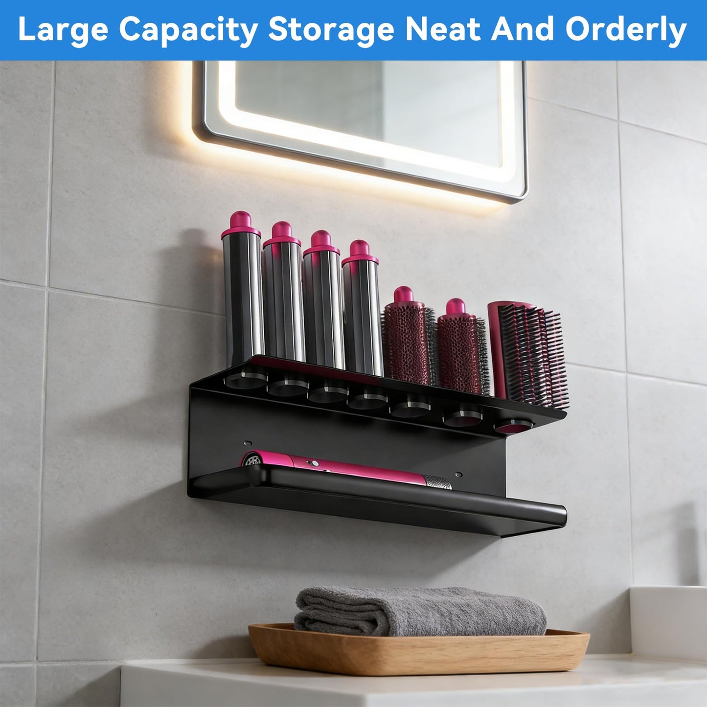 Rankomu Hair Dryer Holder Wall Mount for Dyson Airwrap – No Drill Adhesive Holder for Hair Straightener, Curling Iron & Styler Accessories