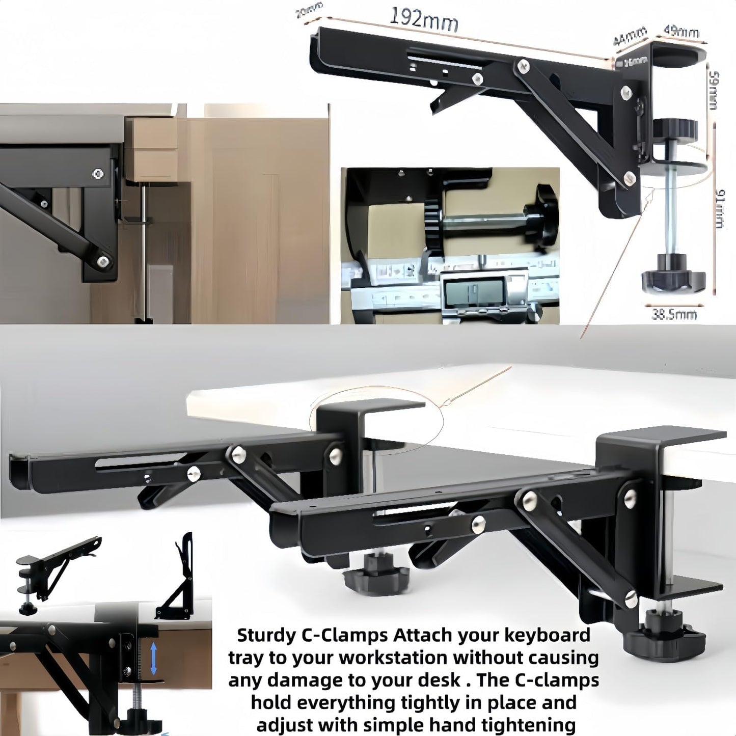 Adjustable Desk Extender,Folding Shelf Bracket with Table-Mount Clip,2 Pcs