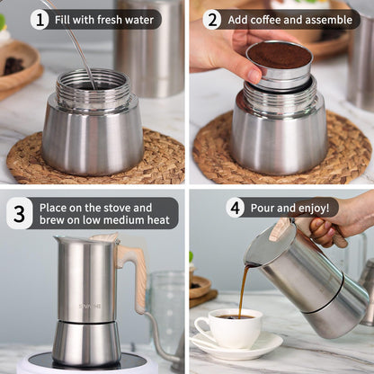 Sivaphe Stovetop Espresso Maker 450ml, Induction Hob Italian Coffee Percolator Maker Moka Pot Stainless Steel 9 Italian Cups 2-3 Mug for Home Camping