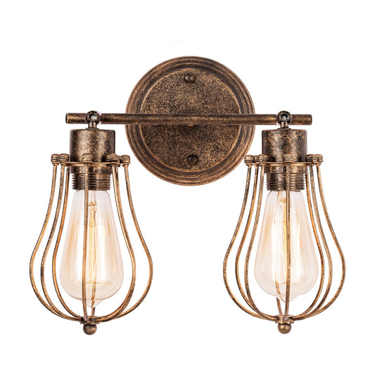 Luling Industrial Wall Sconce Rustic Loft Antique Wall Lights Wire Cage Adjustable Socket Edison Vintage Metal Retro Lamp Fixtures for Bedroom Gazebo