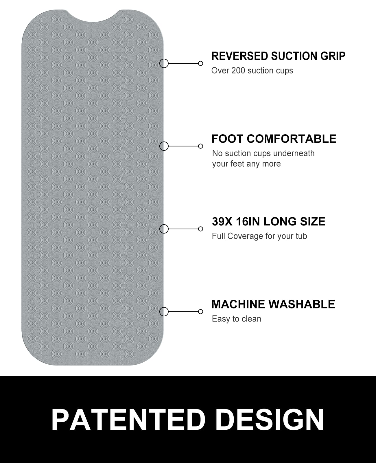 Yolife No Suction Cup Bath Mat: 40x100CM Extra Long Bathmat│Perfect for Refinished Bathtub Mat│Made of Nature Rubber│a Blessing for the Elderly and