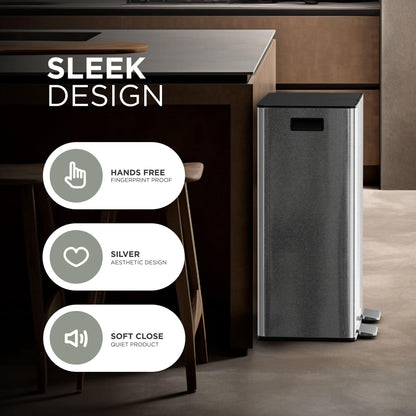 DMD | 60L Dual Stainless Steel Rubbish Bin, 2 x 30L Removable Recycling Bins | 3L Compost Bin Included, Soft Closure, Easy Clean, Metal Pedals,