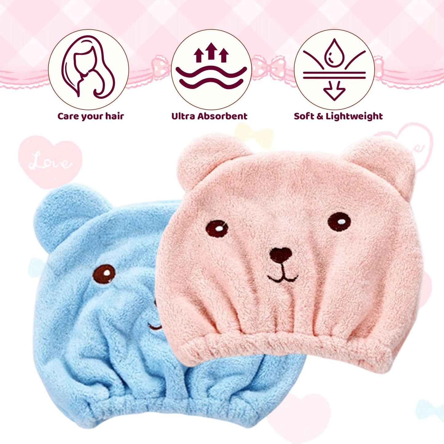 KxrTpx Kids Hair Towel Wrap, 2 Pack Super Absorbent Quick Dry Hair Towel Wraps for Women and Girls