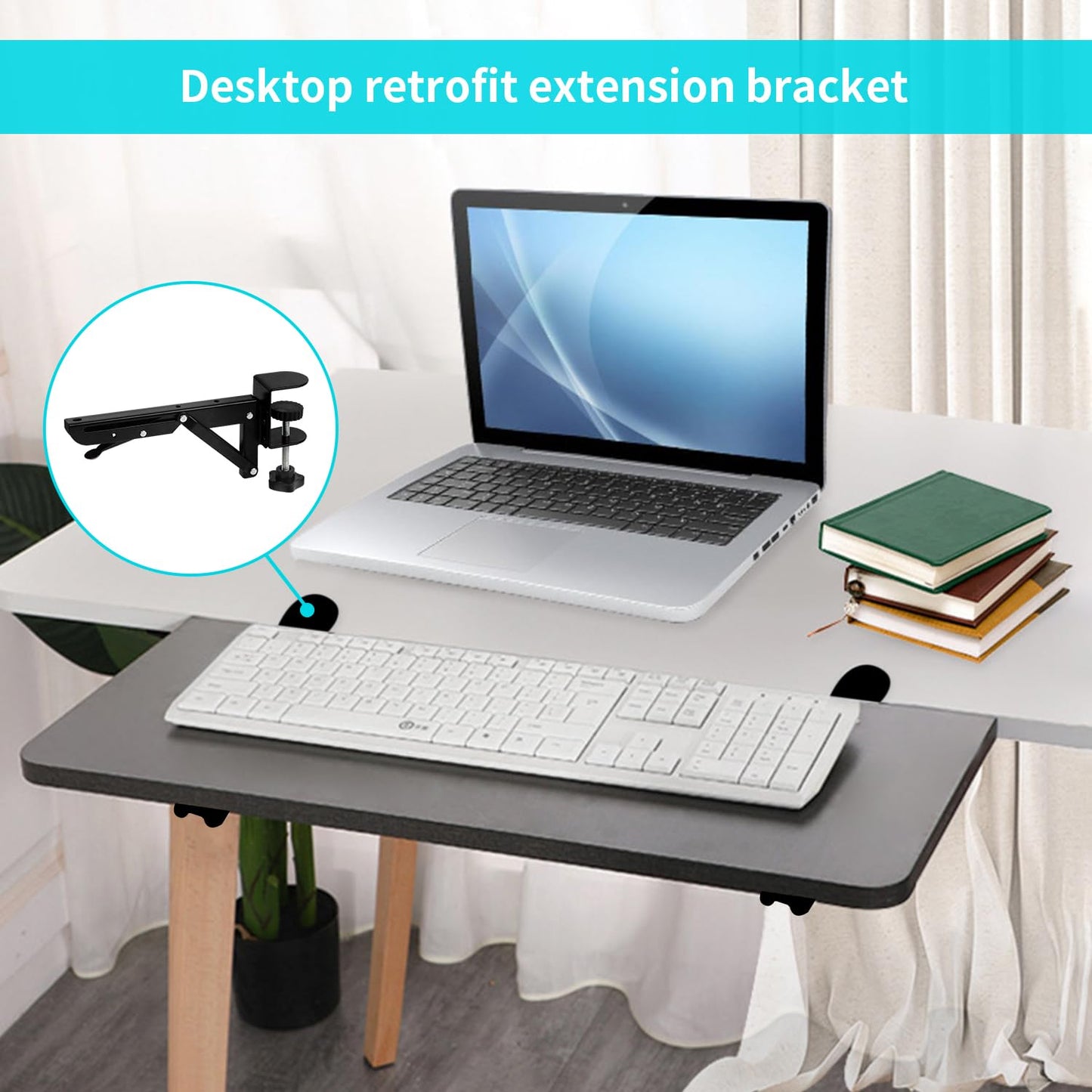 Keyboard Tray, Folding Shelf Bracket, Keyboard Tray Clamp Holder, Mouse Holder with Clip, Adjustable C Clamps, Foldable Table Extension for Table