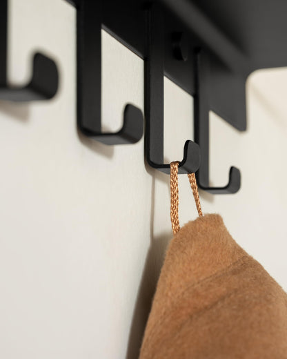 Kazai. Wall Mounted Coat Rack with Shelf 'Holmsen' | Modern Coat Hooks Wall Mounted | Hanger with Storage Shelf | Metal Hook Rack for Hallway | Black