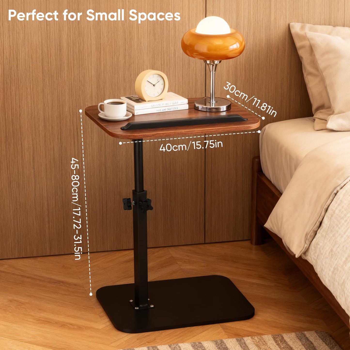 C Shaped Side Table,45-80cm Height Adjustable Bedside Table, 360°Swivel End Table, Sofa Side Table, Modern Small Coffee Table