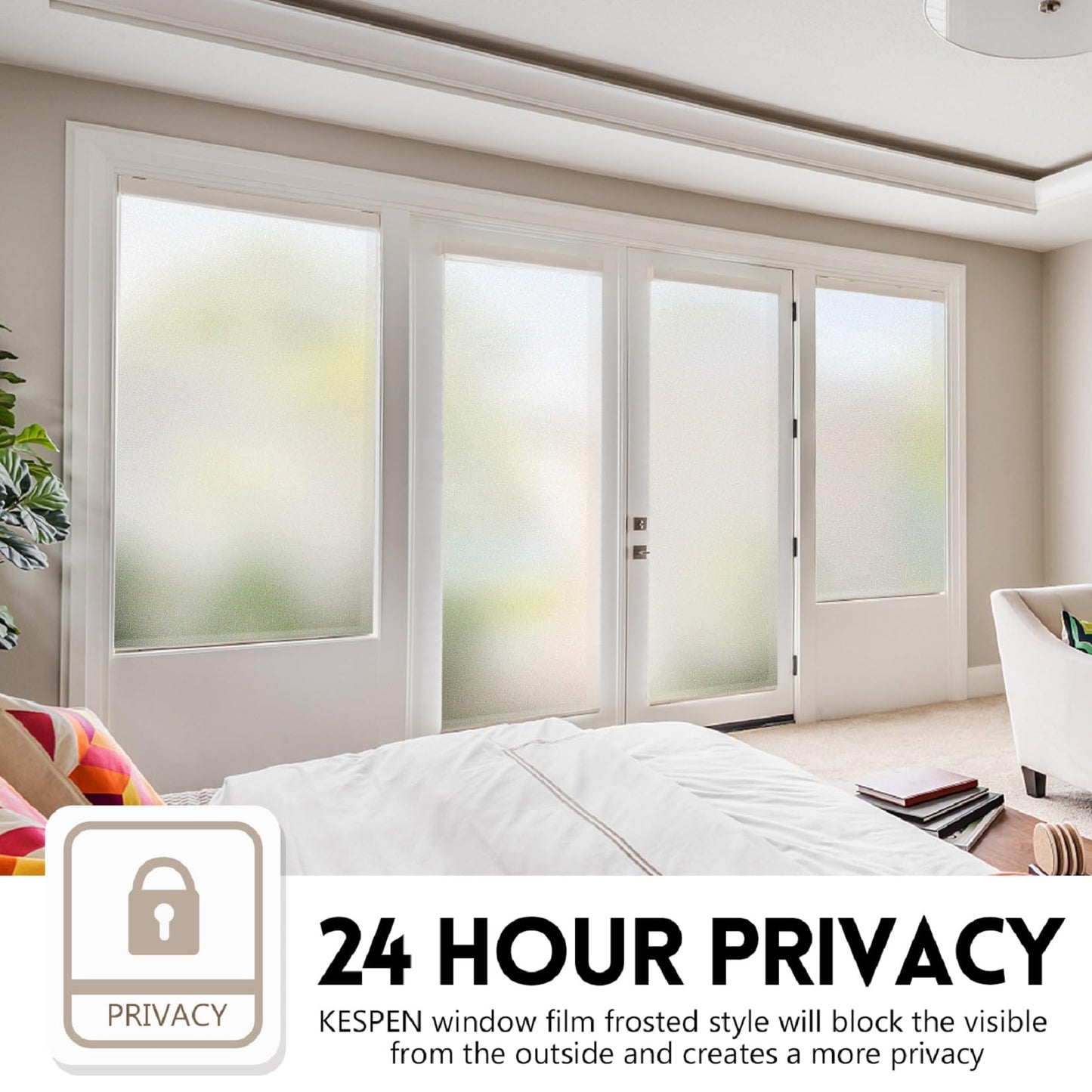 KESPEN Frosted Window Film Privacy, Total Privacy Film For Glass Windows, No Glue Anti UV Static Cling Heat Blocking Film, 60 X 200 cm