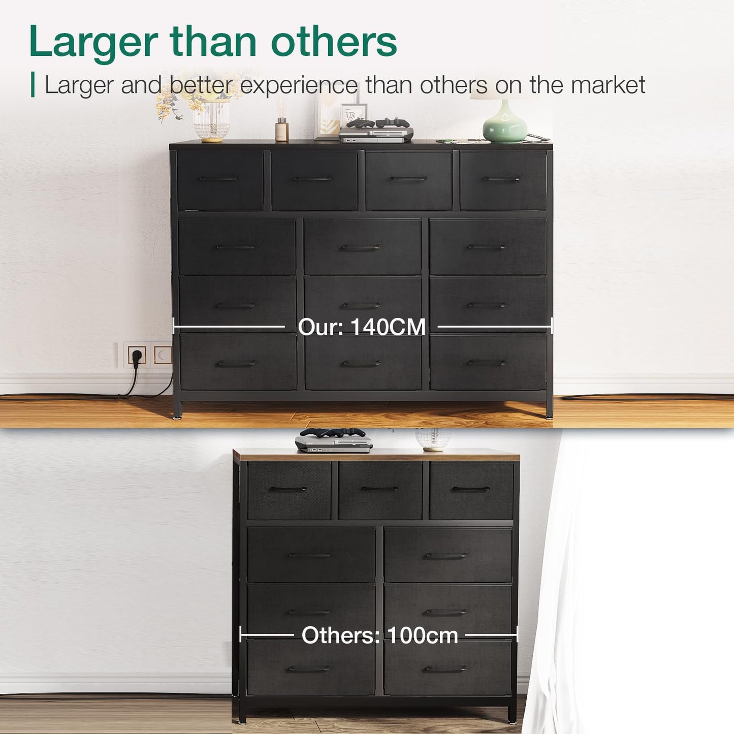 Coleshome Large Chest of Drawers Bedroom, 13 Large Fabric Drawers, Black