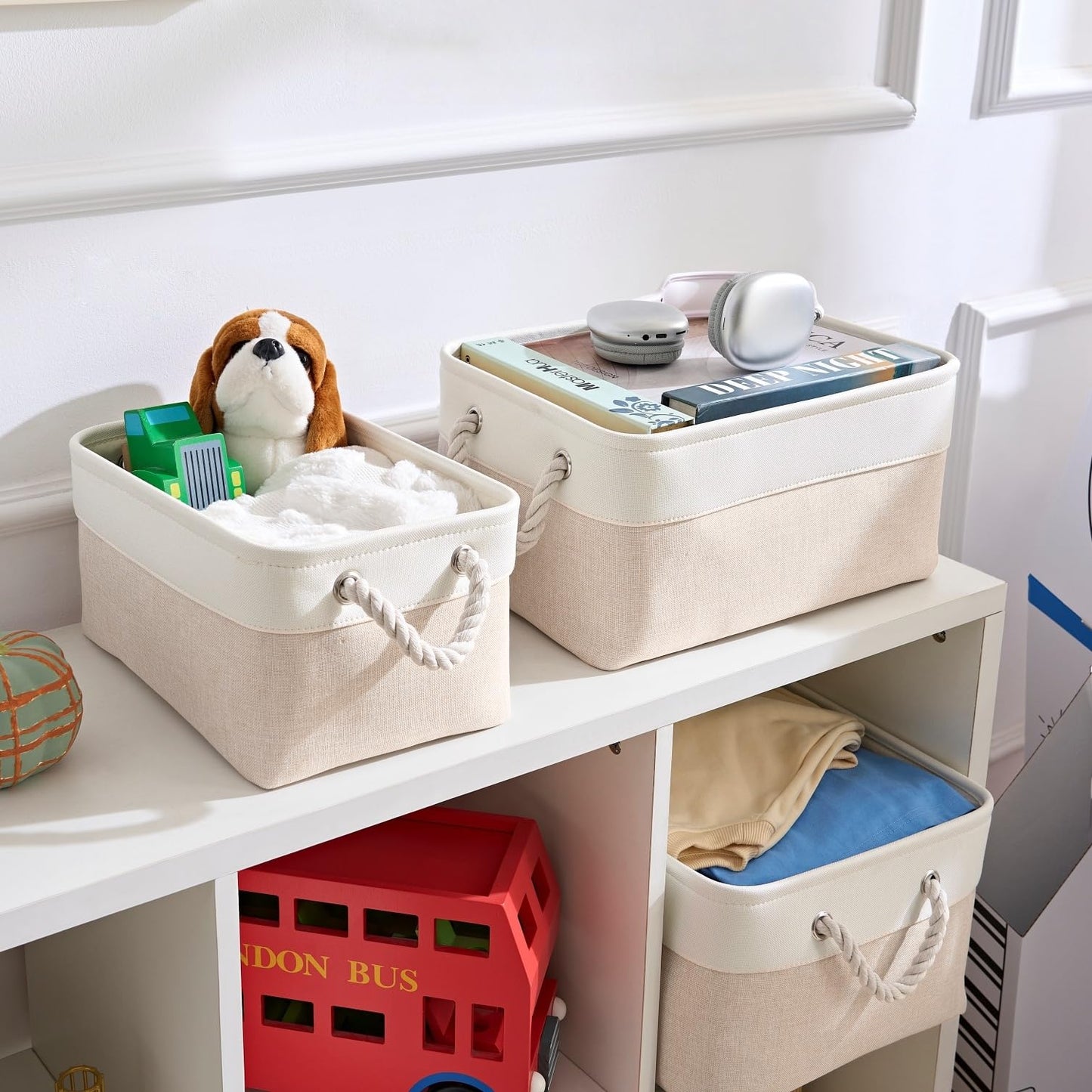 Mangata Small Storage Box, Thickened Fabric Storage Basket with Handles for Shelves Toy (S, 1 Pack)