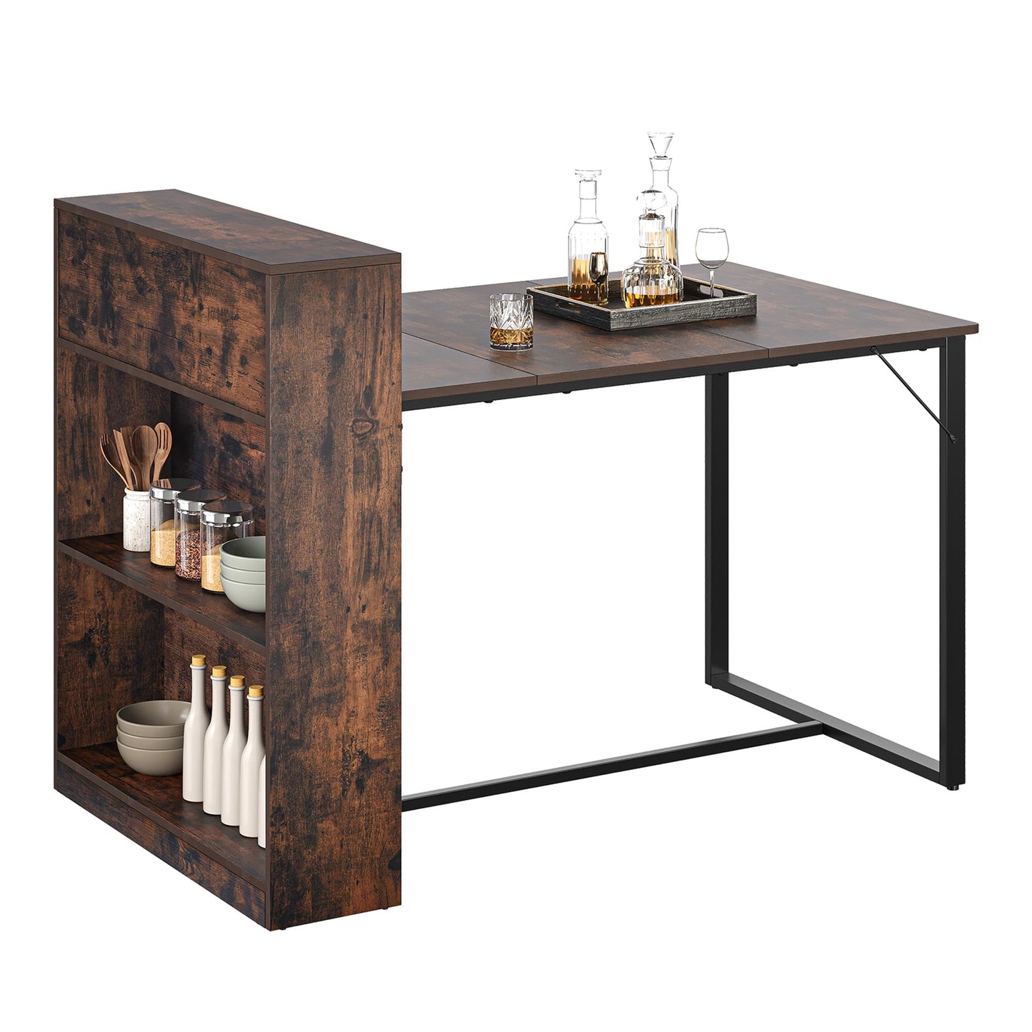 YITAHOME Dining Table with Storage Shelves, Rustic Brown and Black