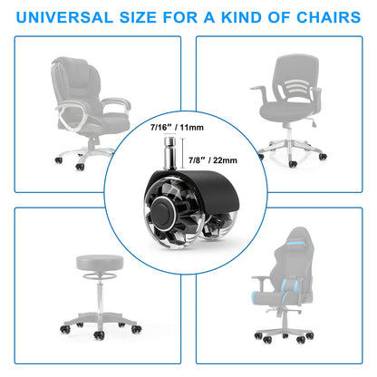 Office Chair Caster Wheels Set of 5,Heavy-Duty Chair Wheels Support 2200lbs,Mute Rubber Chair Casters for Hardwood Floors and Carpet,2 Inch