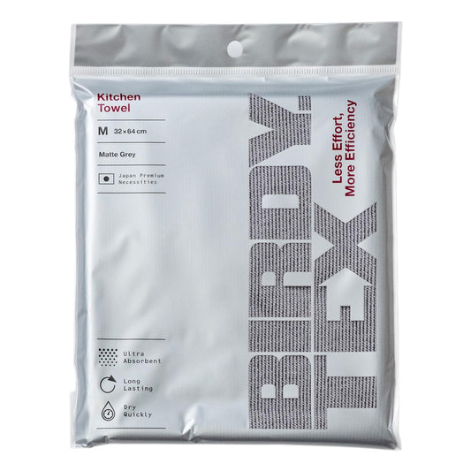 BIRDY. TEX Kitchen Tea Towel, Medium, Gray, Lint-Free, Ultra Absorbent, Fast Drying, for Dishes, Made in Japan (32x64cm)