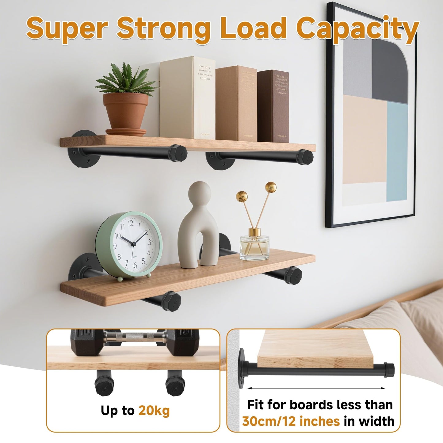 aleawol 12 Inch Industrial Pipe Clothes Bar for Home, 50KG Capacity