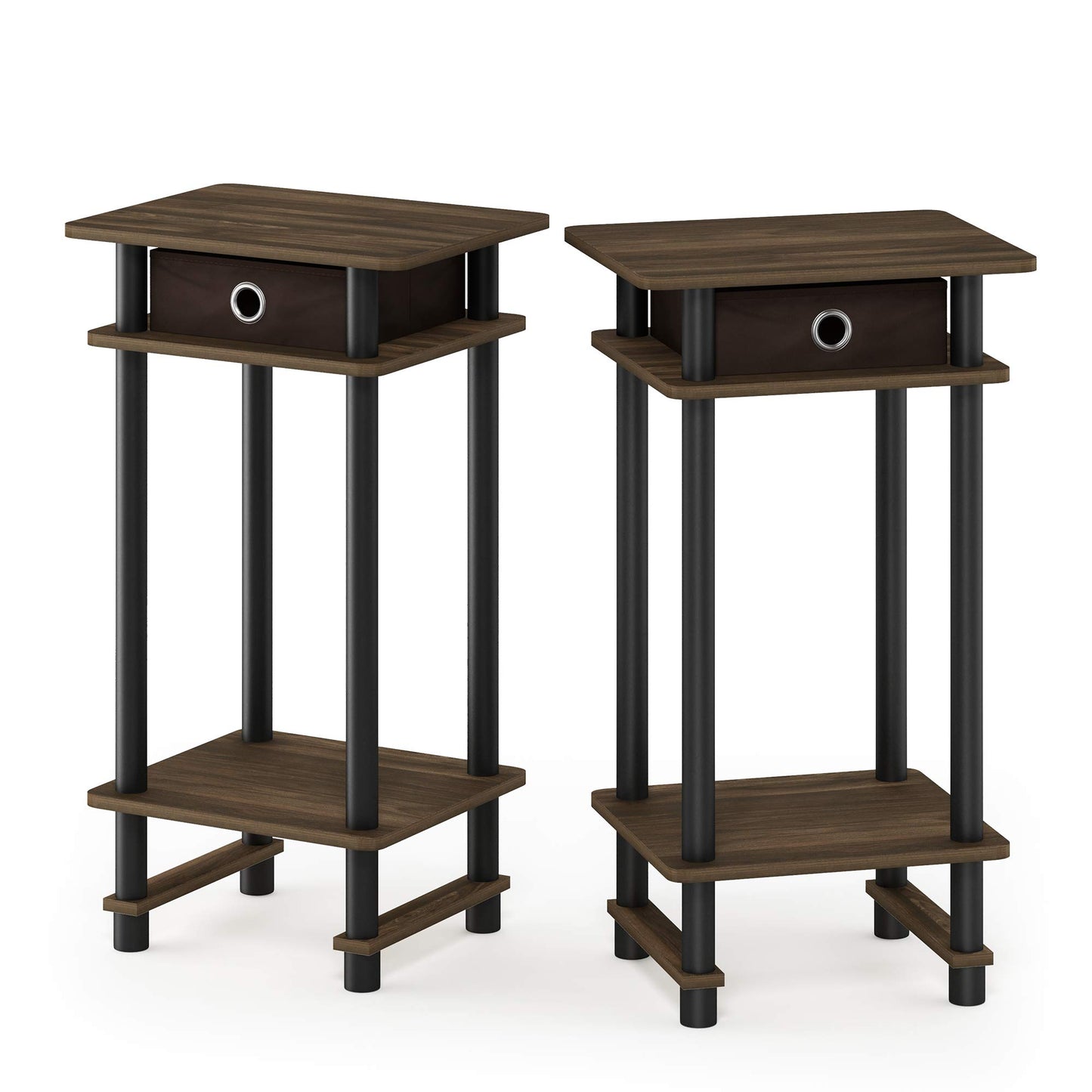 Furinno TURN-N-TUBE Side Table Set of 2, 3-Tier End Table with Storage Bin, Open Shelf Night Stand, Bedside Table, for Living Room, Bedroom