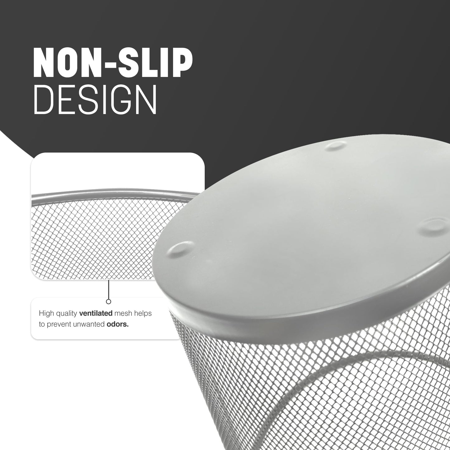 KEPLIN Round Trash Can - 1 Pack Silver Non-slip Mesh Bin, Stylish & Sturdy Metal Can for Home, Bedroom, Office, Bathroom, Living Room & Kitchen