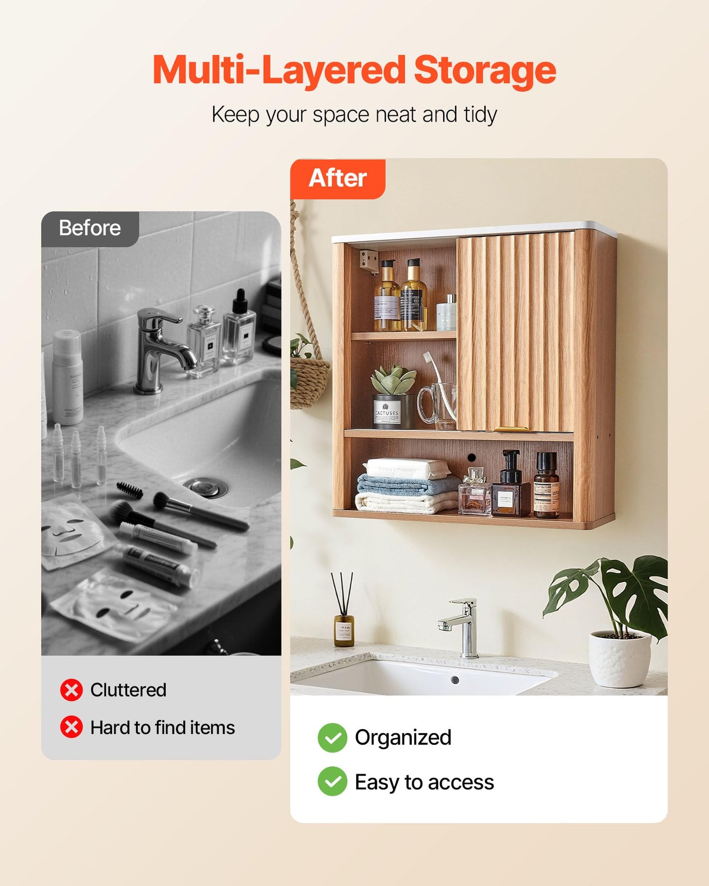 VEVOR Bathroom Wall Cabinet, with Door and Adjustable Shelf, Over the Toilet Storage Medicine Cabinet Wall Mounted