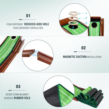 ToVii Putting Green - Indoor/Outdoor Golf Practice Mat with Auto Ball Return, 3 Holes