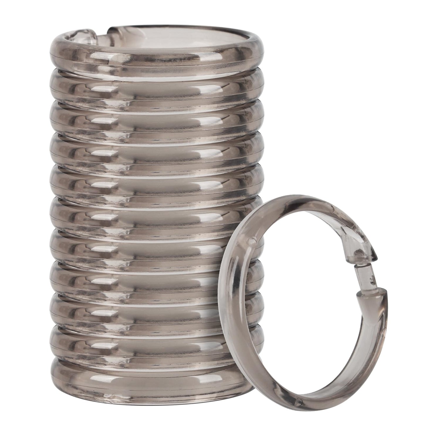 Shower Curtain Rings Plastic Curtain O Rings Hook Hanger Bath Drape Loop Clip Glide 12 Pack (Translucent Grey)