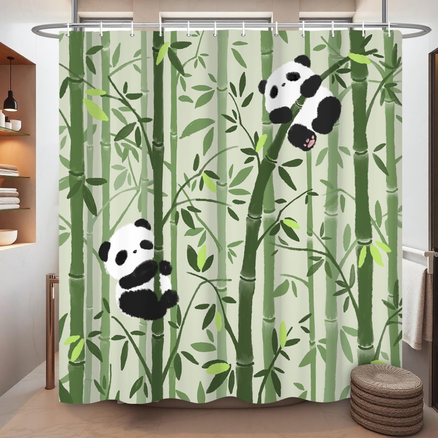 Ttincceer 180x180cm Cute Panda Shower Curtain Bamboo Forests Cartoon Panda Pattern Bathroom Curtain Mildew Resistant Black White Animal Shower
