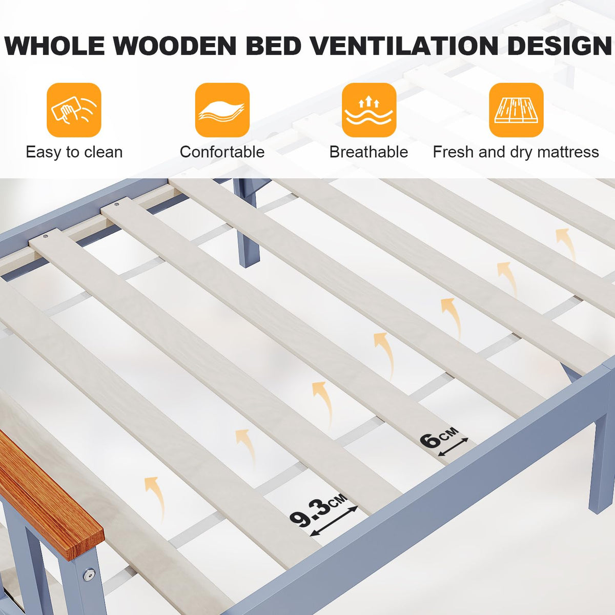 ELEGANT Single Solid Wood Bed Frame with Slatted Headboard 3ft, 90 x 190cm