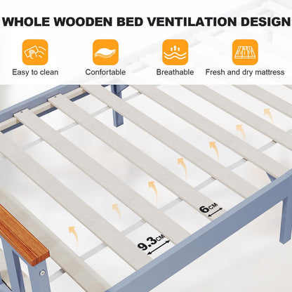 ELEGANT Single Solid Wood Bed Frame with Slatted Headboard 3ft, 90 x 190cm