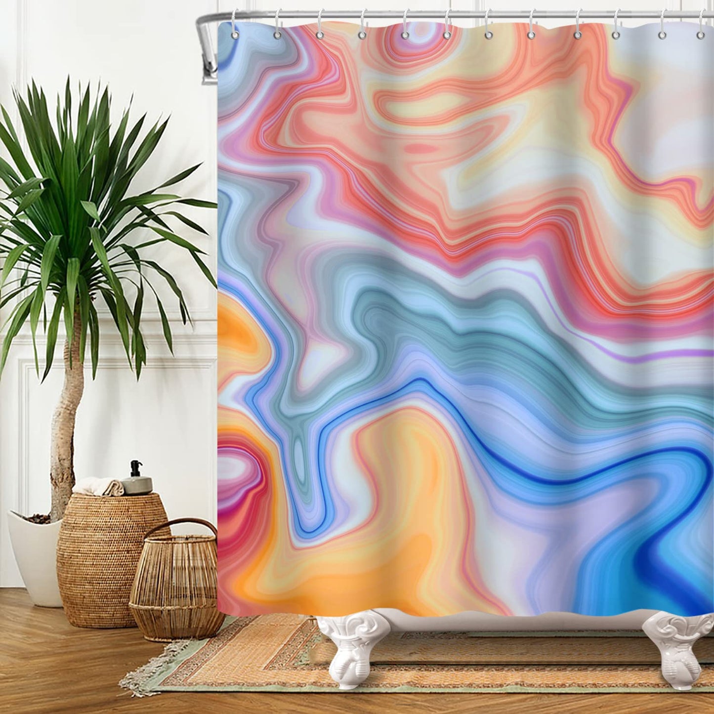 Bovlleetd 71x71inch Ombre Marble Shower Curtain Luxury Orange Blue Bath Curtain Modern Luxury Abstract Texture Shower Curtains with Hook Waterproof
