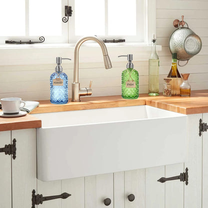 Funly mee Bathroom & Kitchen Glass Hand and Dish Soap Dispenser with 304 Rustproof Stainless Steel Pump Blue