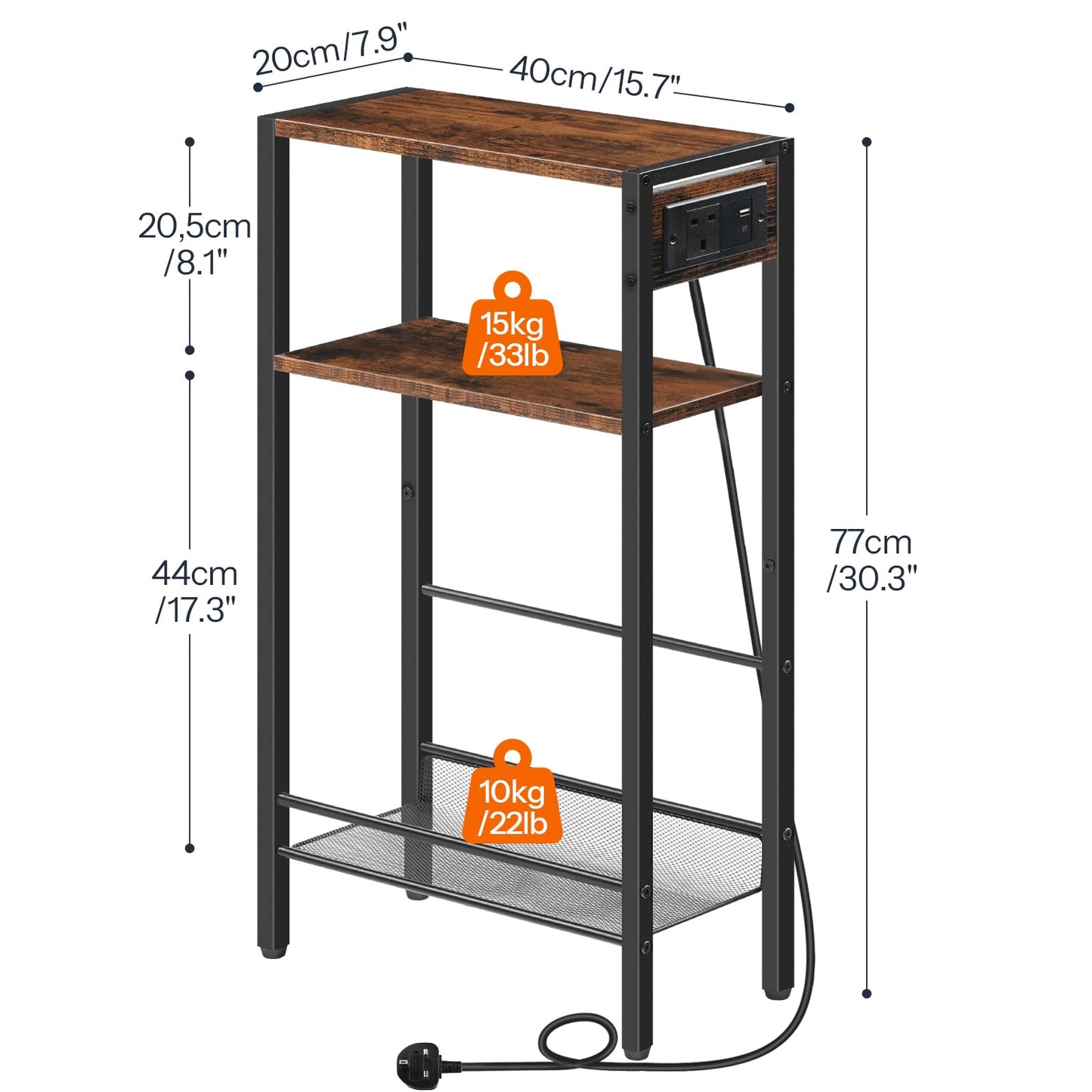HOOBRO 3-Tier Console Table with Charging Station (1AC, 1USB, 1Type-C), Hallway Table with Adjustable Shelf