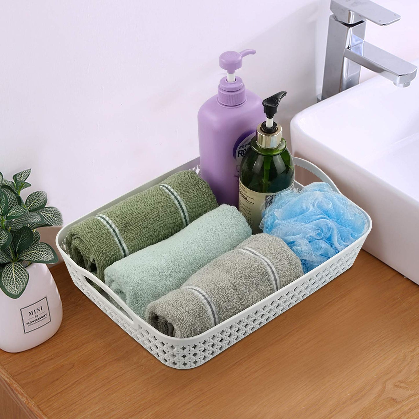 Fosly A4 Paper Storage Tray, Plastic Office Shallow Basket Set of 6, White
