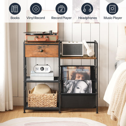 HOOBRO Record Player Stand, End Table with Vinyl Storage, 4 Tier Vinyl Record Storage, Side Table with Open Shelves, Turntable Stand for Living Room