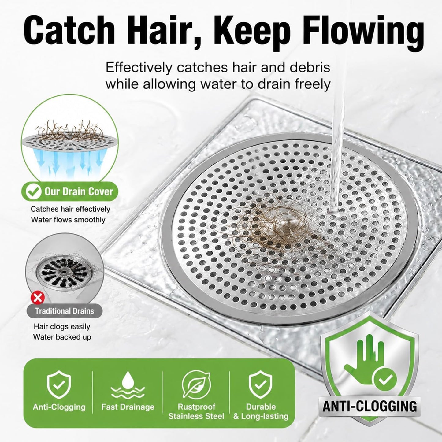 1Pcs Stainless Steel and Silicone Shower Drain Hair Catcher for Bath Drain