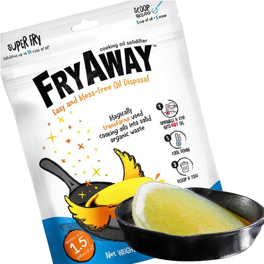 FryAway Super Fry Cooking Oil Solidifier Powder, 100% Plant-Based Waste Oil Disposal, Solidifies Up to 20 Cups (5 Litres), Easy & Eco-Friendly Fat Oil