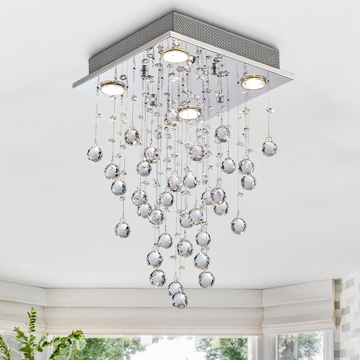 BESTIER Modern Crystal Raindrop Chandelier Lighting Flush Mount LED Ceiling Light Fixture Pendant Lamp for Dining Room Bathroom Bedroom Livingroom 4
