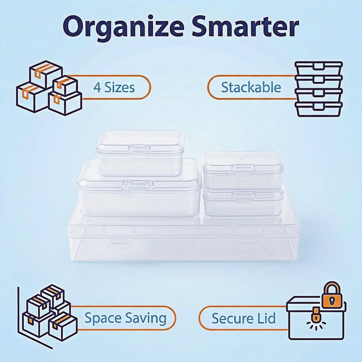 LJY Clear Plastic Storage Boxes with Lids, 24 Pack, 4 Mixed Sizes
