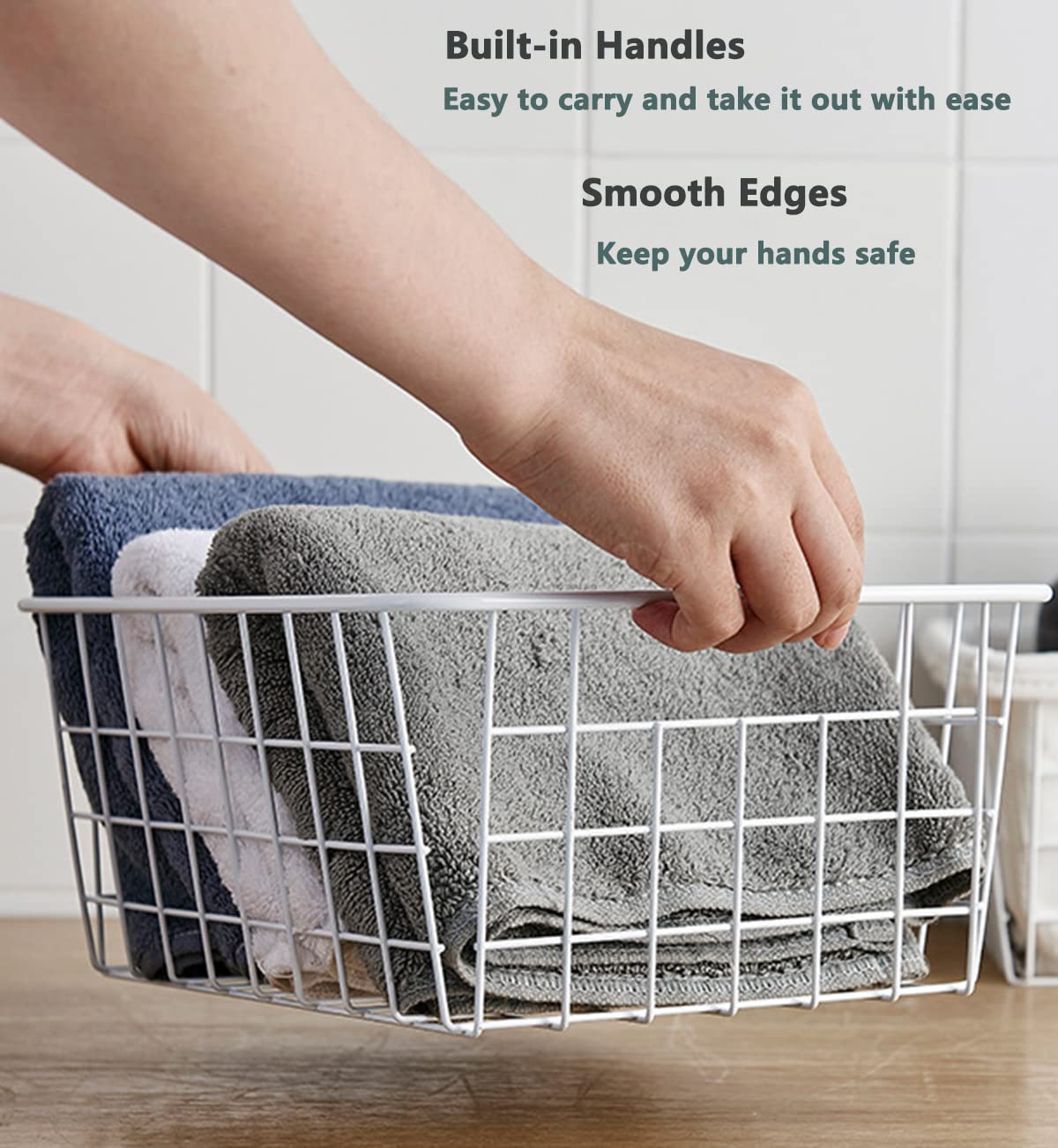 LOSYHU 4 Pack White Wire Storage Baskets, Wire Basket for Pantry Organizer Storage, Metal Storage Baskets Small Chest Freezer Baskets for Shelves