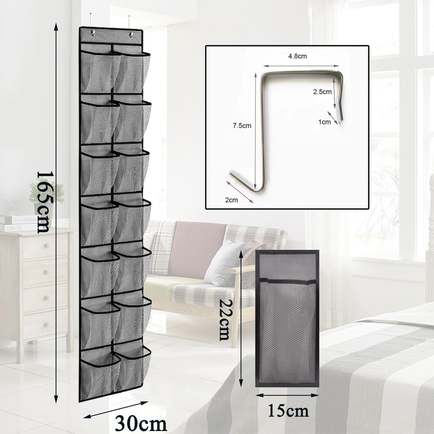 Tsathoggua Over the Door Shoe Organizer with 14 Pockets, 2 Hooks, Black