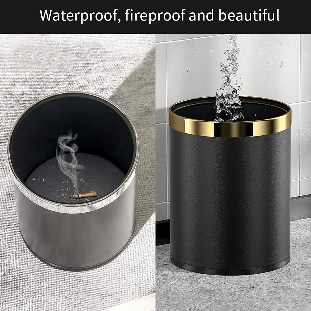 LEASYLIFE 10L/2.6GAL stainless steel trash bin,open top office wastebasket,small waste bin for office,bathroom,bedroom,hotel black