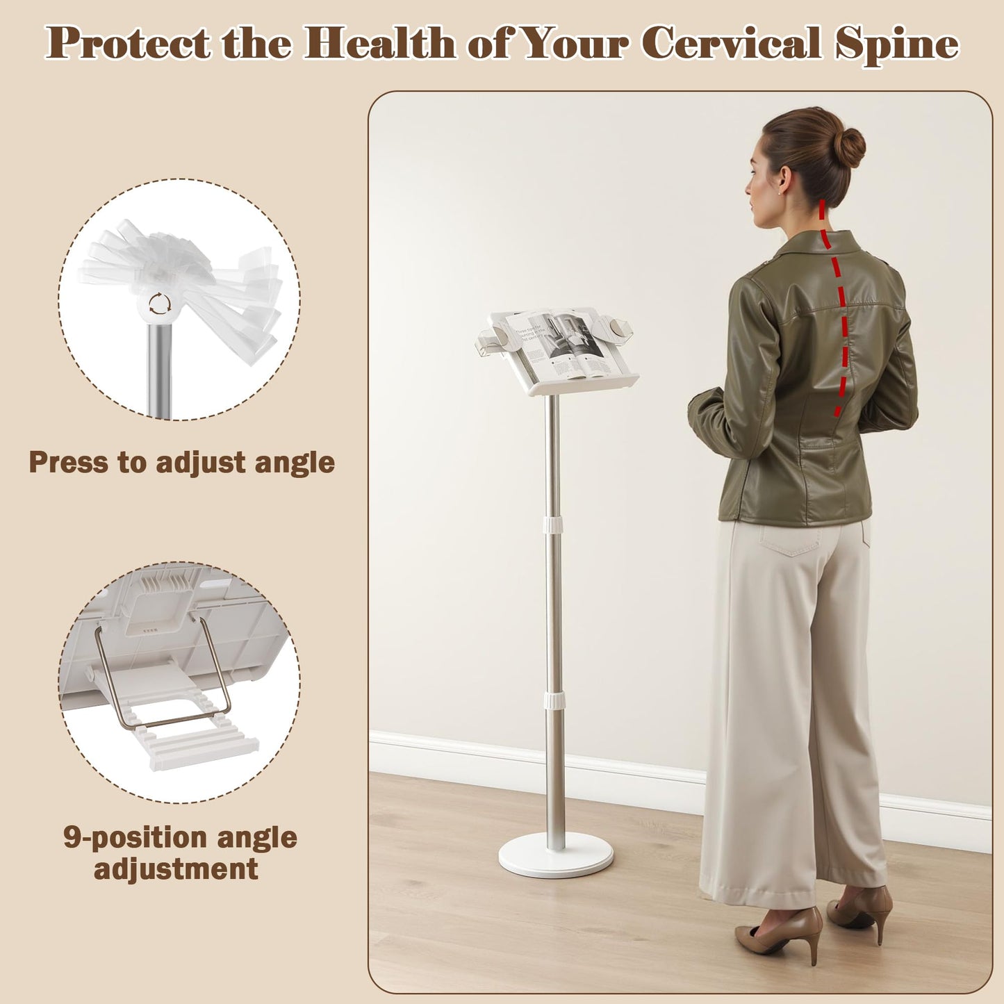 lesolar Lectern Podium Stand & Book Stand 2 in 1 Adjustable 63~130cm Portable Standing Desk Table Steady Book Stand with Paper Clips