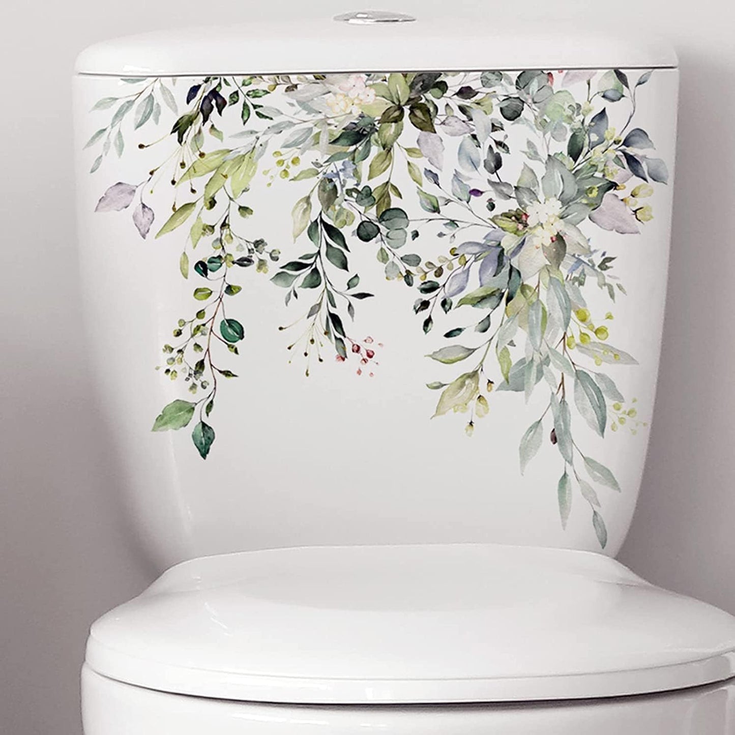 Green Plant Leaves Flowers Toilet Seat Lid Stickers Self-Adhesive Bathroom Stickers Green Leaf Floral Decals DIY Removable Waterproof Toilet Sticker