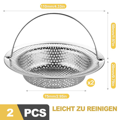 DizemoiQ Pack of 2 Drain Strainer with Handle, Stainless Steel Hair Strainer for Sink, Shower, Bathtub