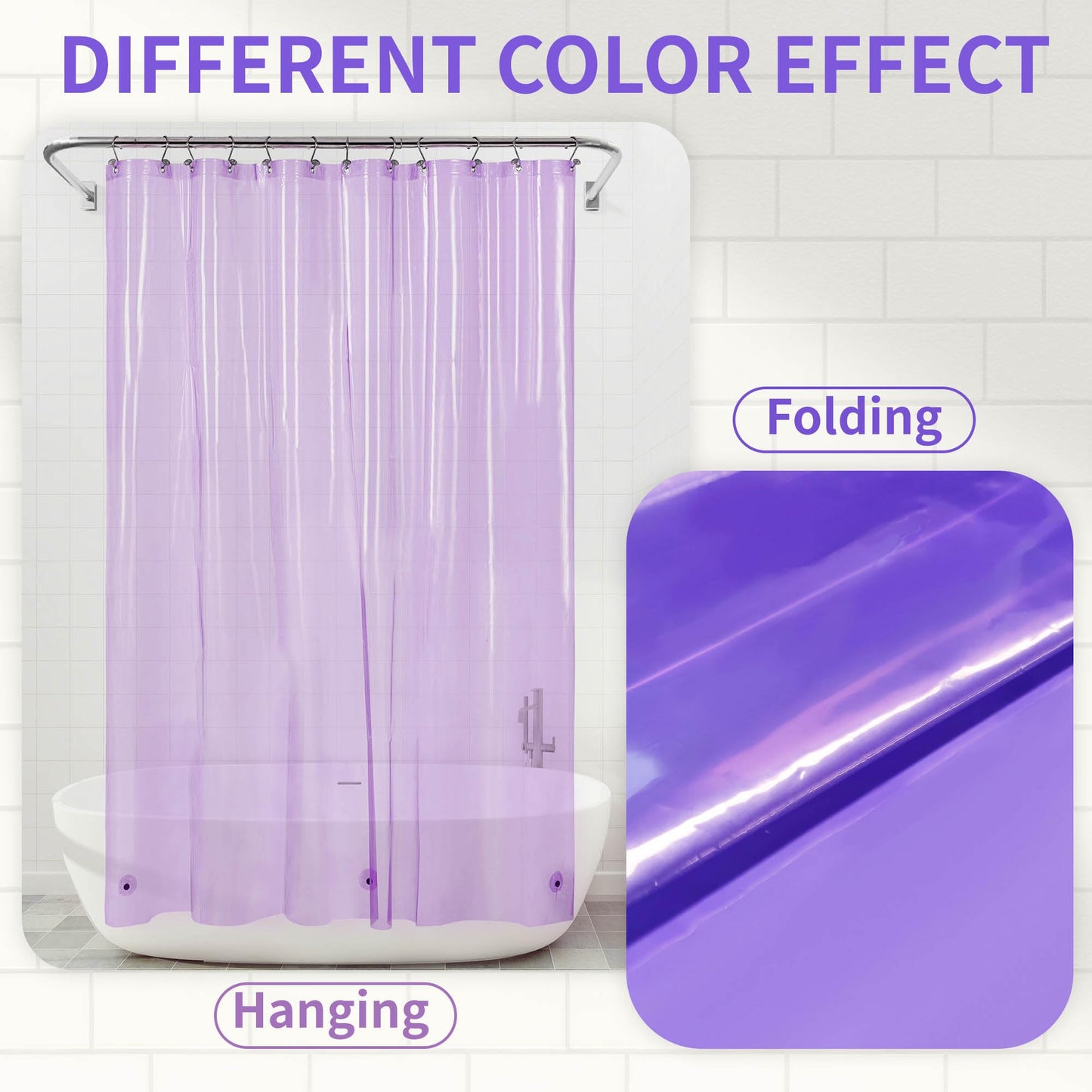 Shower Curtain Liner - Premium Clear Lavender PEVA Shower Liner with 3 Magnets and Metal Grommets