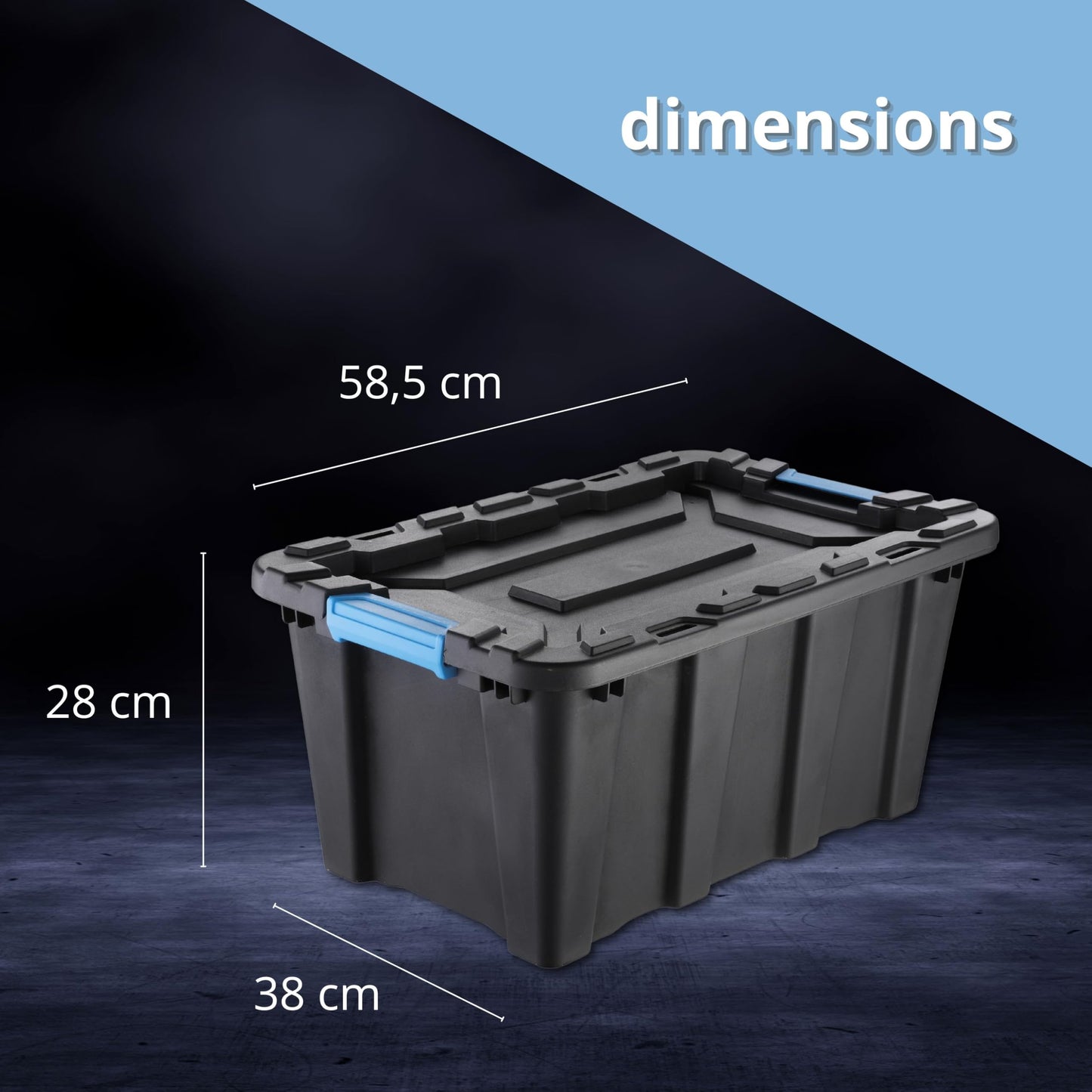 IDEA HOME Set of 5 Storage Boxes 40L with Lid TechBox HD – Heavy-duty Stackable Plastic Containers – Organiser Crates for Garage, Workshop